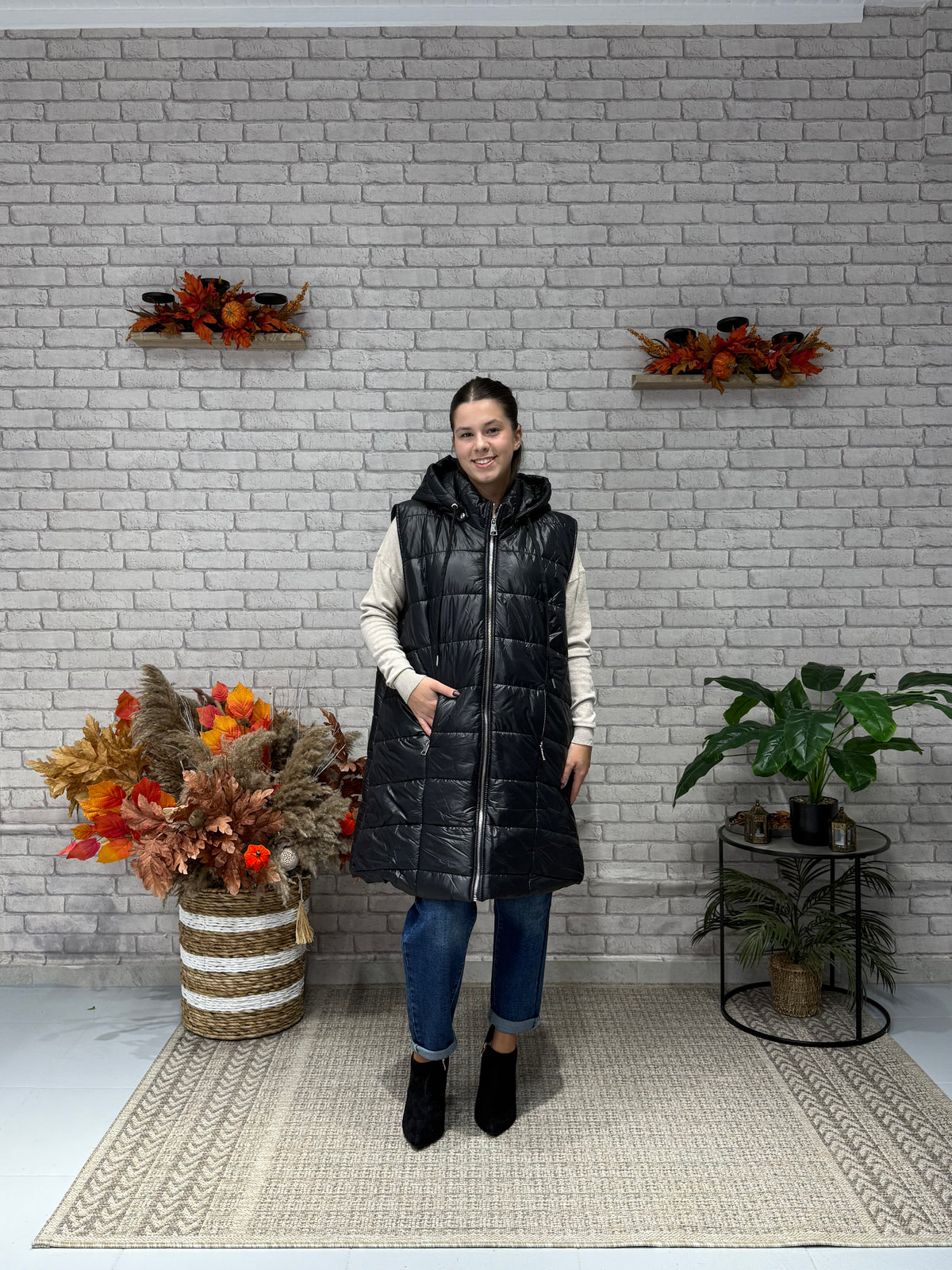 Καπιτονέ oversize μπουφάν με αποσπώμενη κουκούλα