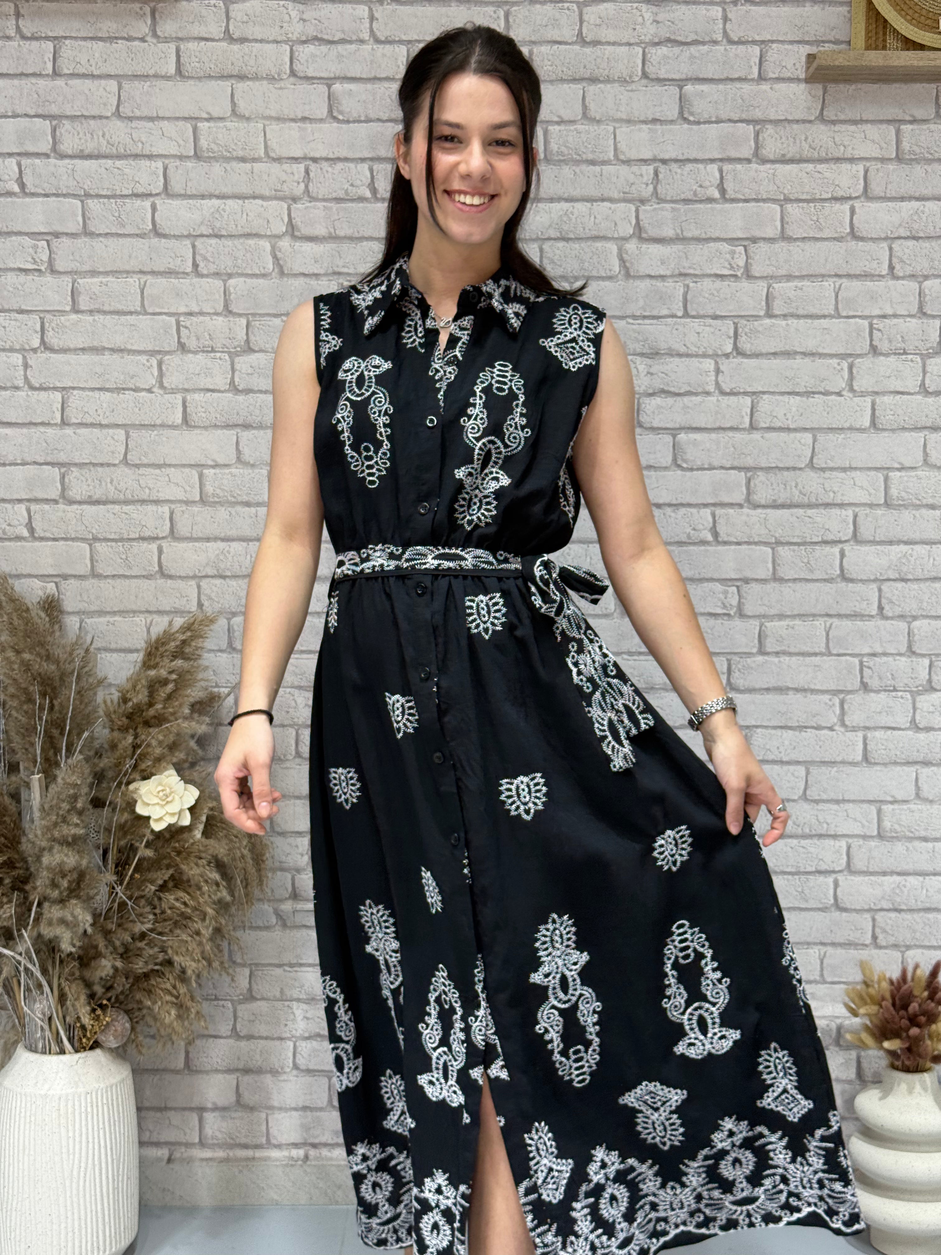 Αμάνικο Shirt-Dress με Κέντημα & Ζώνη