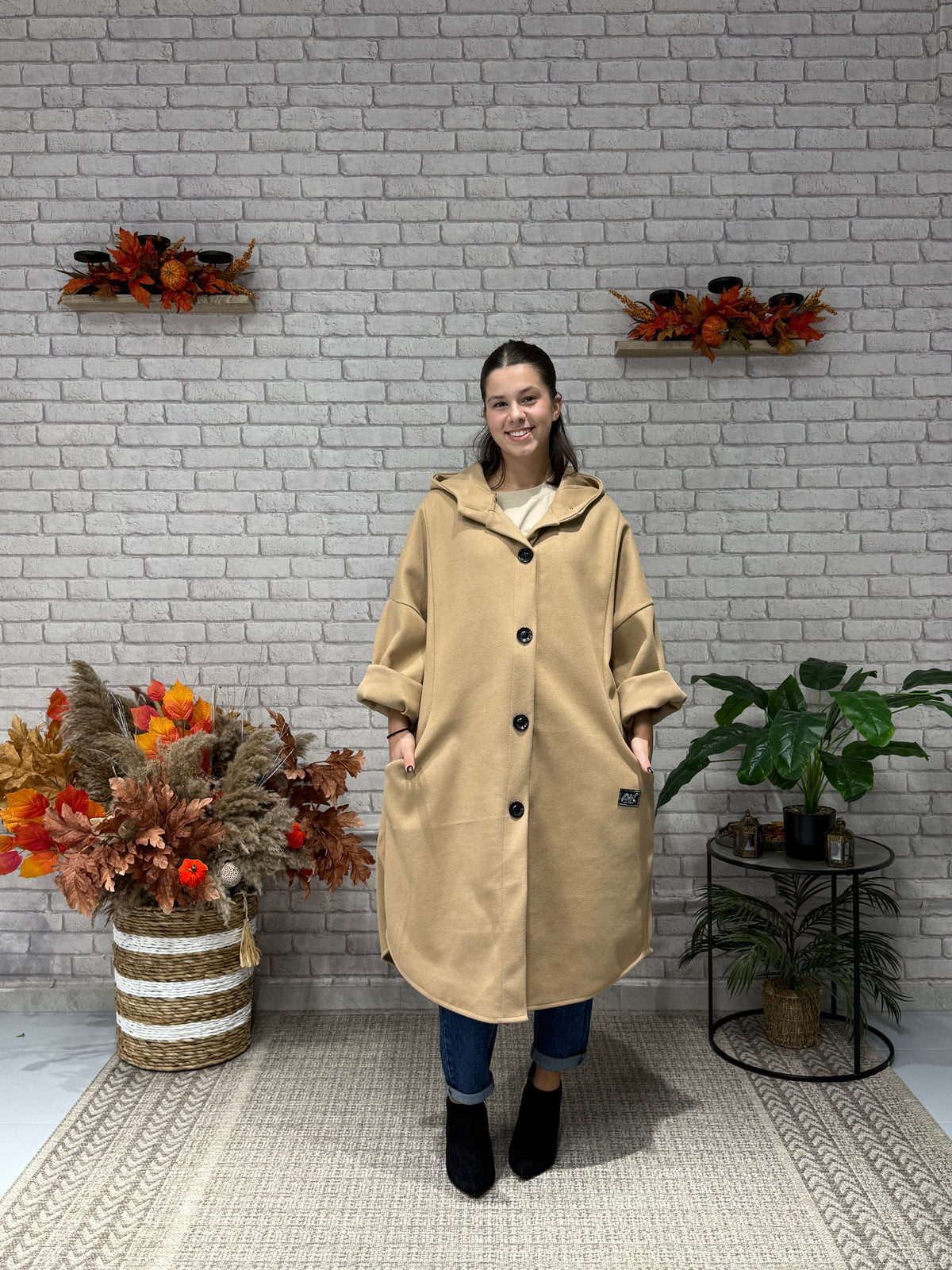 Oversize Παλτό με Κουκούλα