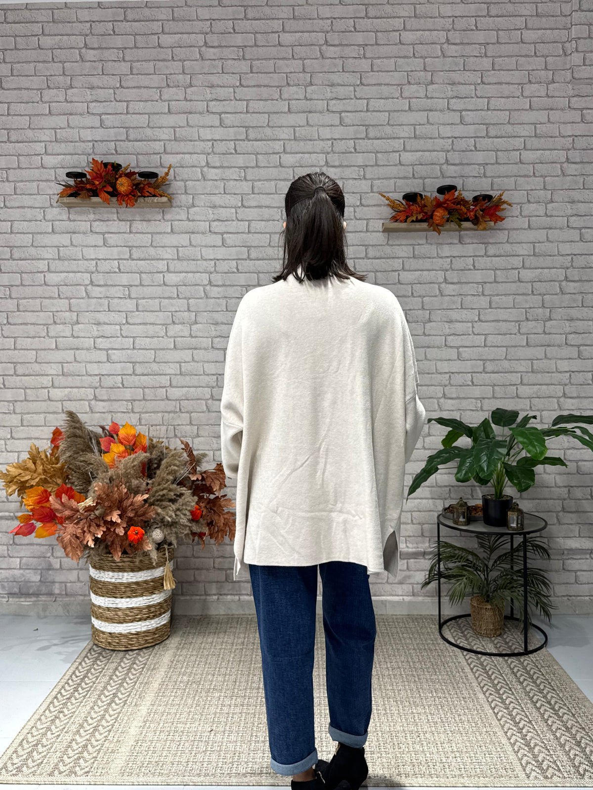 Πλεκτή Oversize Μπλούζα με Χρυσά Κουμπιά