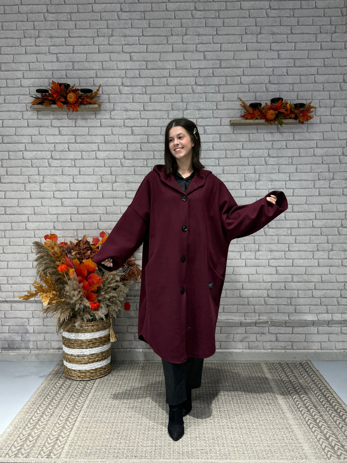 Oversize Παλτό με Κουκούλα
