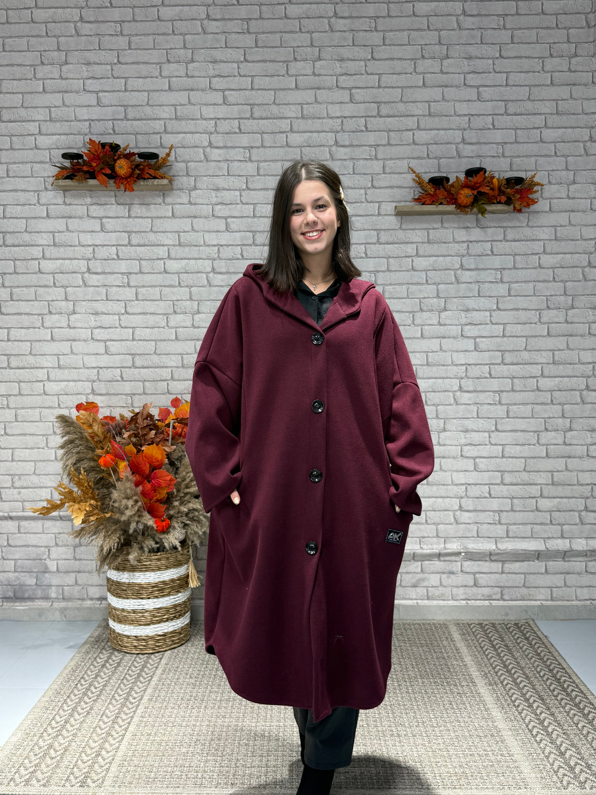 Oversize Παλτό με Κουκούλα