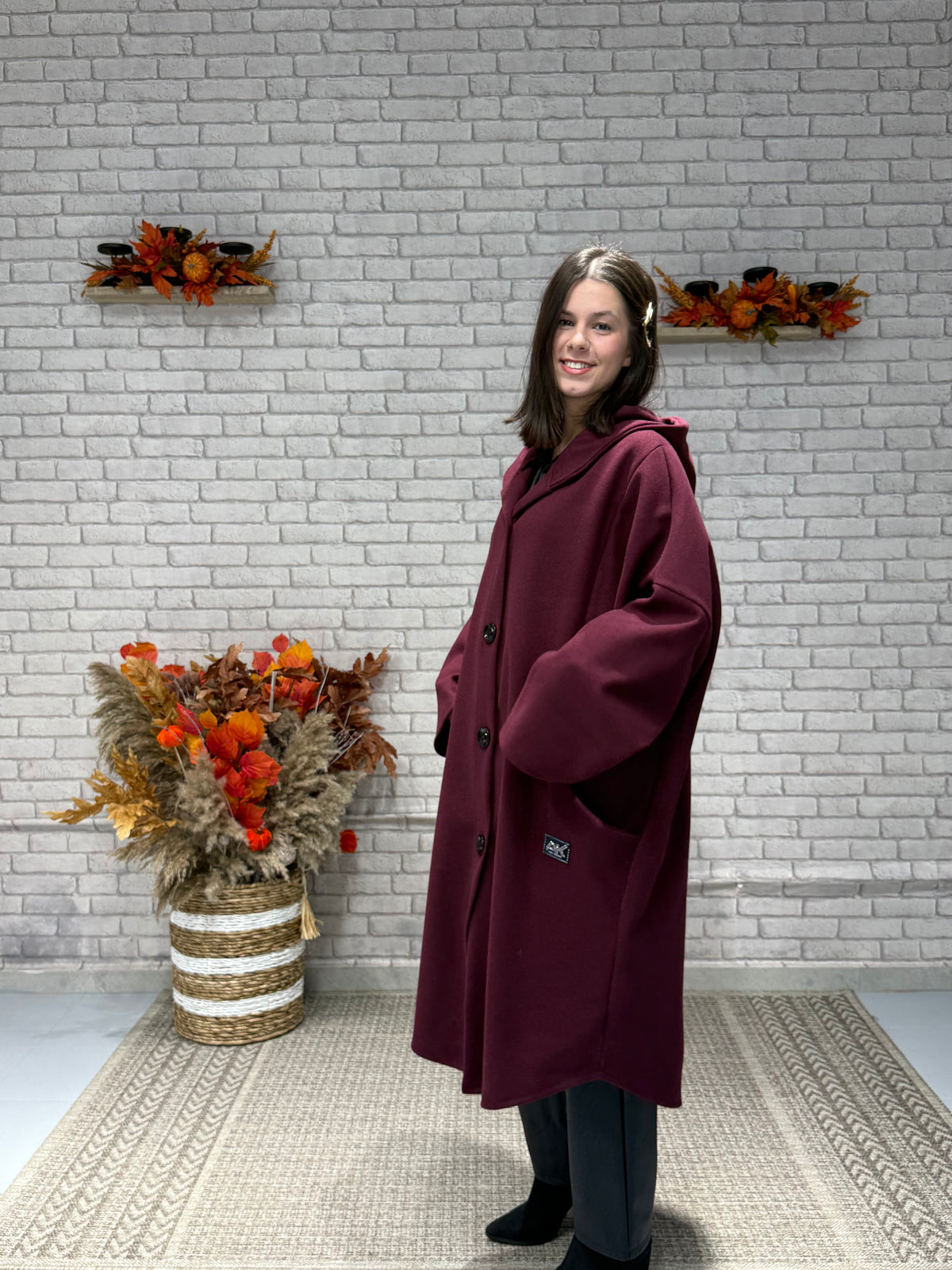 Oversize Παλτό με Κουκούλα